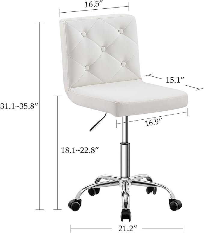 VECELO PU Leather Mid-Back Armless Desk Chair Adjustable Height 360° Rolling Swivel for Home Office Work, White - LeafyLoom