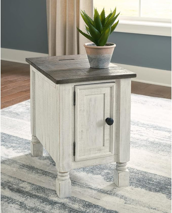 Ashley Havalance Lift Top Coffee Table with 2 Hidden Trays & Farmhouse Chair Side End Table, Gray & White - LeafyLoom
