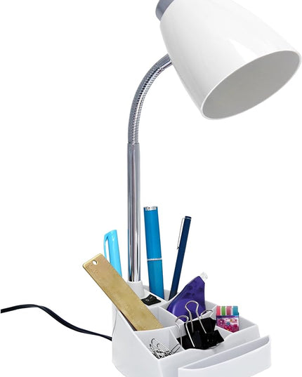 Simple Designs LD1002-WHT Gooseneck Organizer Desk Lamp with iPad Tablet Stand Book Holder, White - LeafyLoom