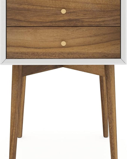 Nathan James Harper Modern Nightstand Side Accent or End Table with Storage Drawer, 1, White/Brown - LeafyLoom