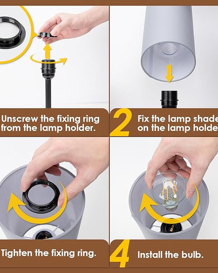 Yarra-Decor Bedside Lamp with USB Port - Touch Control Table Lamp for Bedroom 3 Way Dimmable Nightstand Lamp with Round Grey Fabric Shade for Living Room, Dorm, Home Office (LED Bulb Included) - LeafyLoom