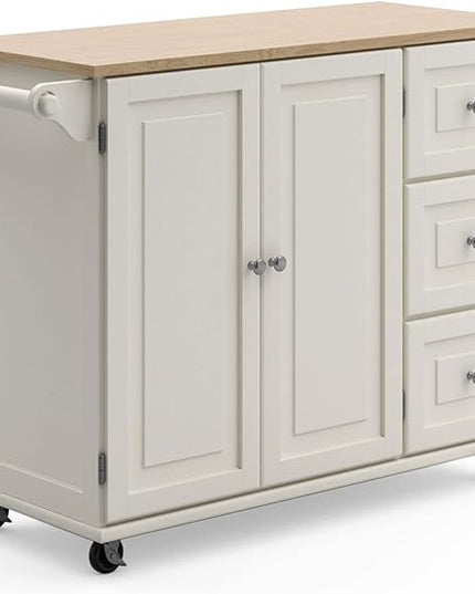 Homestyles Mobile Kitchen Island Cart with Wood Drop Leaf Breakfast Bar, Off White,Soft White, 54 Inch Width - LeafyLoom