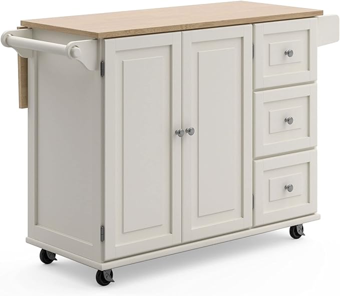 Homestyles Mobile Kitchen Island Cart with Wood Drop Leaf Breakfast Bar, Off White,Soft White, 54 Inch Width - LeafyLoom