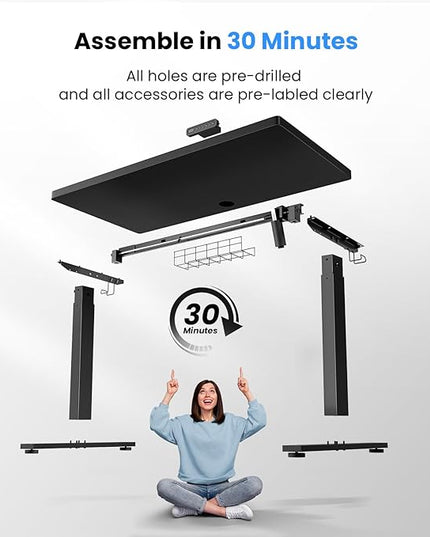 Electric Standing Desk Adjustable - 63 x 24 Inch Sit Stand up Desk with Cable Management - 3 Memory Preset Adjustable Height Desk Computer Home Office Desk - LeafyLoom