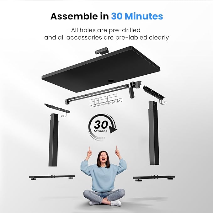 Electric Standing Desk Adjustable - 63 x 24 Inch Sit Stand up Desk with Cable Management - 3 Memory Preset Adjustable Height Desk Computer Home Office Desk - LeafyLoom