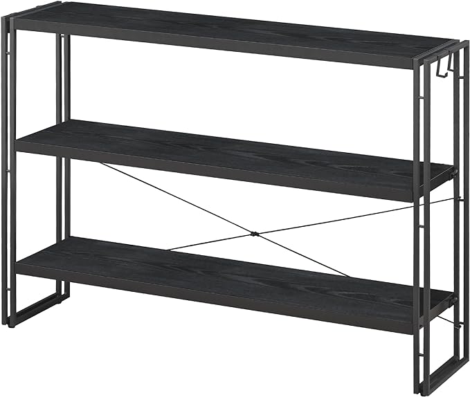 HCHQHS Bookshelf, 3-Tier Industrial Bookcase, Black Open Book Shelf, Freestanding Horizontal Bookshelves with Metal Frame - LeafyLoom