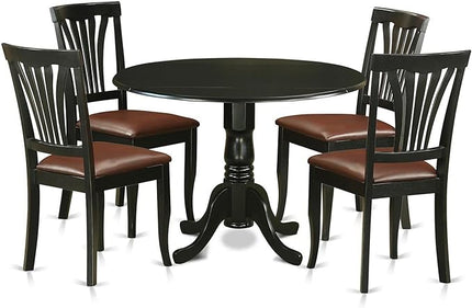 East West Furniture DLAV5-BLK-LC 5 Piece Modern Dining Table Set Includes a Round Wooden Table with Dropleaf and 4 Faux Leather Upholstered Dining Chairs, 42x42 Inch, Black - LeafyLoom