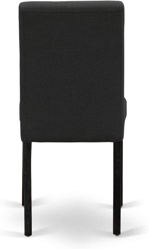 East West Furniture AMAB3-ABK-24 Antique 3 Piece Modern Dining Set Contains a Round Kitchen Table with Pedestal and 2 Black Color Linen Fabric Upholstered Chairs, 36x36 Inch - LeafyLoom