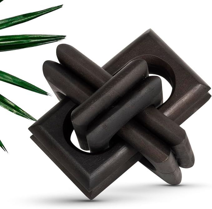 Wood Knot Decor Entry Table Boho Shelf Decor 6 Link Interlock Coffee Table Decor for Living Room and Modern Farmhouse Hand Crafted Blackened Mango Wood Console Table Decor (Black) - LeafyLoom