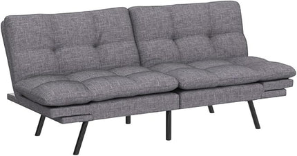 Futon Bed/Couch,Grey Polyester Memory Foam Small Splitback, Easy-Convert Backrests&Armrests,Stain-Resistant Fabric Sofas, 71x33x31.5 - LeafyLoom