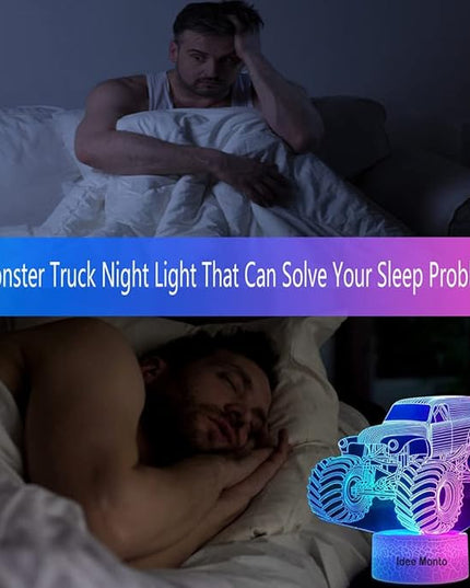 3D LED Lamp for Kids Room Night Lights for Kids Monster Trucks for Boys, with Smart Touch 7 Colors Changing Dimmable Monster Truck Light, for 1 2 3 4 5 6 7 8 Year Old Boy/Girl Birthday Xmas Gifts - LeafyLoom