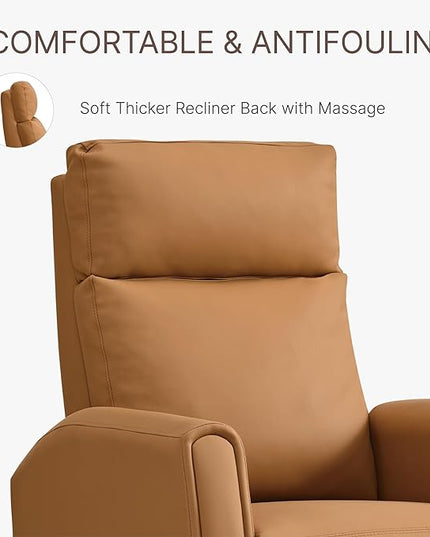 Recliner Chair for Adults PU Leather Push Back Armchair with 4 Colors Ambient Lighting Home Theater Seating with Massage & Heat Vibration Single Sofa for Living Room, Camel - LeafyLoom
