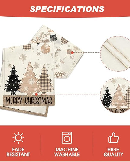 Artoid Mode Brown Pine Trees Snowflake Merry Christmas Table Runner, Winter Xmas Holiday Kitchen Dining Table Decoration for Home Party Decor 13x72 Inch ArtoidMode