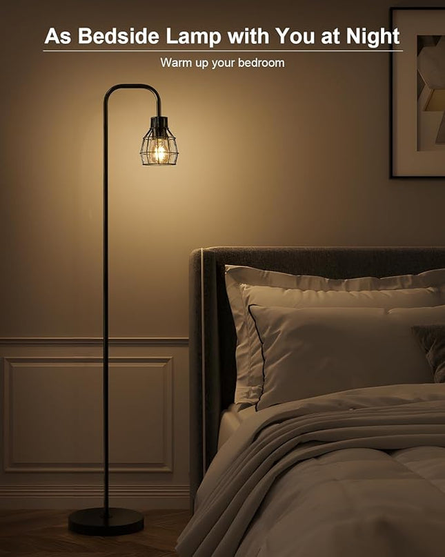 Oneach 63.75" Industrial Floor Lamp Modern Black Floor Lamp with Footswitch Metal Reading Tall Pole Light with 4W LED Bulb Standing Tall Lamp for Living Room Bedroom Office E26 Base - LeafyLoom