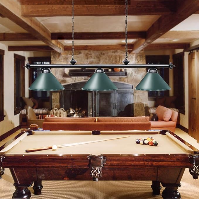 Wellmet Pool Table Light, 59” Hanging Billiard Lights, Adjustable Kitchen Island Lighting Fixture for Billiard Bar Table, Green - LeafyLoom