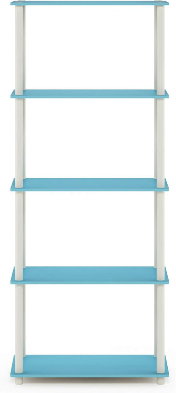 Furinno Turn-N-Tube 5-Tier Multipurpose Shelf / Display Rack / Storage Shelf / Bookshelf, Round Tubes, Light Blue/White - LeafyLoom