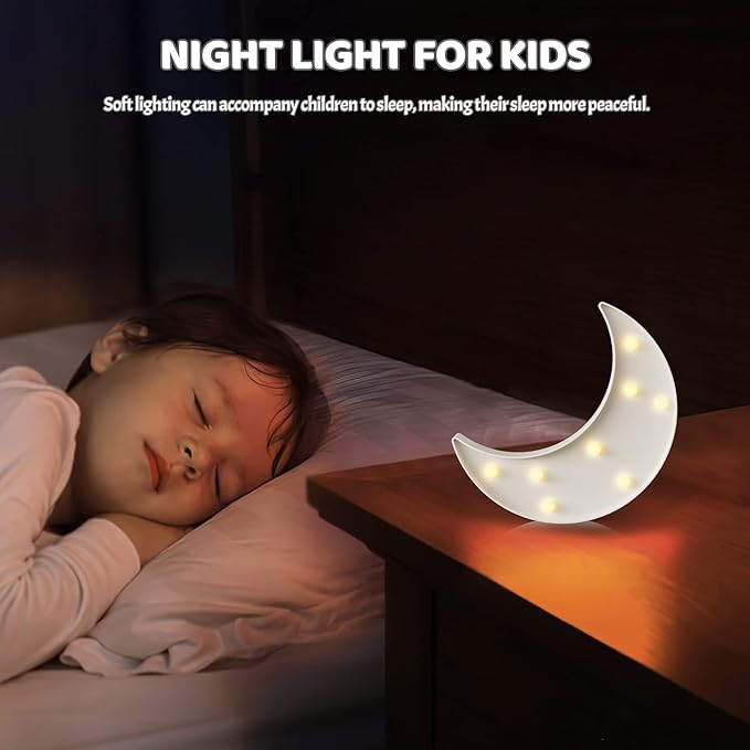 White Moon Decor Bedroom, Battery Powered Moon Night Light for Kids, Kids Room Decor, Baby Room Decor, Nursery Wall Decor, Kids Night Lights for Bedroom, Toddler Night Lights, Baby Night Light - LeafyLoom