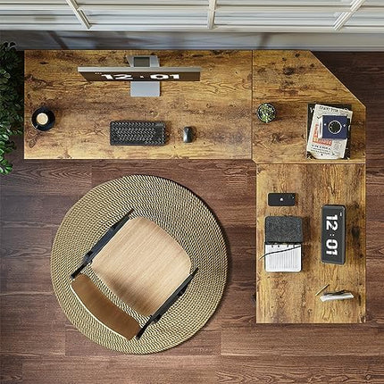 CubiCubi L Shaped Desk, 59.1 Inch Reversible Corner Desk with Storage Shelves, Home Office Desk for Writing Gaming Study, Rustic Brown - LeafyLoom