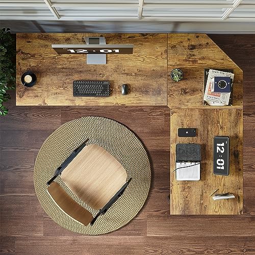 CubiCubi L Shaped Desk, 59.1 Inch Reversible Corner Desk with Storage Shelves, Home Office Desk for Writing Gaming Study, Rustic Brown - LeafyLoom