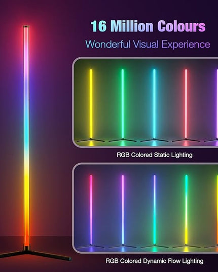 bedee LED Corner Floor Lamp: 50" RGB 16 Million Color Changing Floor Lamp with Music Sync, Modern Standing Ambient Light with APP & Remote Control, DIY Modes & Timer for Living Room Gaming Room Decor - LeafyLoom