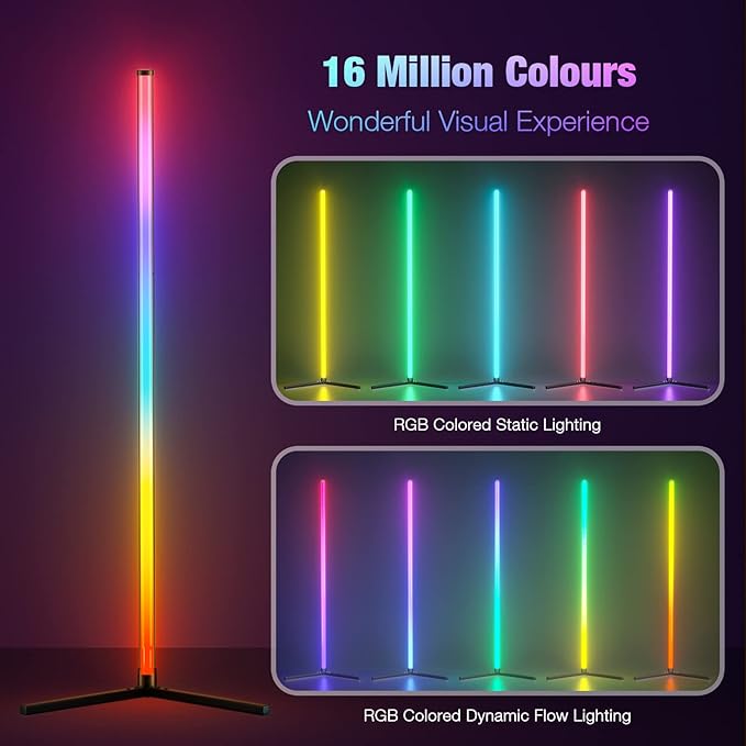 bedee LED Corner Floor Lamp: 50" RGB 16 Million Color Changing Floor Lamp with Music Sync, Modern Standing Ambient Light with APP & Remote Control, DIY Modes & Timer for Living Room Gaming Room Decor - LeafyLoom