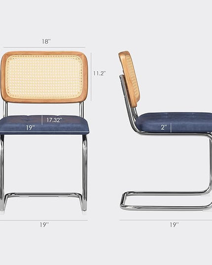 Farini Kitchen Dining Chairs Set of 2,Mid-Century Modern Chair Armless Mesh Backrest Cane Rattan Chairs for Home Dining Room(Royal Blue,PU Leather) - LeafyLoom