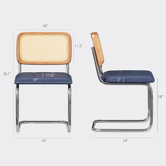 Farini Kitchen Dining Chairs Set of 2,Mid-Century Modern Chair Armless Mesh Backrest Cane Rattan Chairs for Home Dining Room(Royal Blue,PU Leather) - LeafyLoom