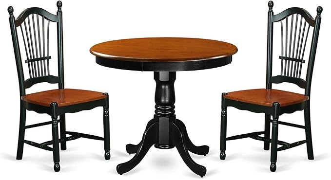 East West Furniture ANDO3-BCH-W Antique 3 Piece Room Set Contains a Round Wooden Table with Pedestal and 2 Kitchen Dining Chairs, 36x36 Inch - LeafyLoom