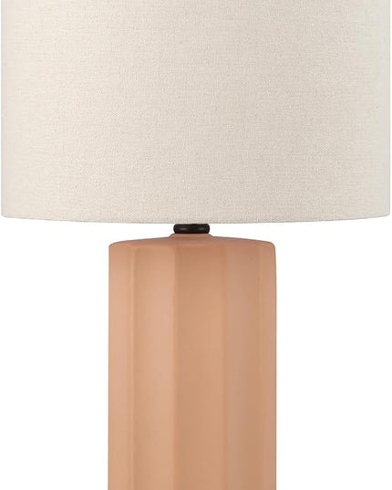 Globe Electric 61000062 20" Ribbed Ceramic Table Lamp, Matte Terracotta Finish, White Linen Shade, On/Off Rotary Switch on Socket, for Living Room, Bedroom, Office, Home Décor - LeafyLoom