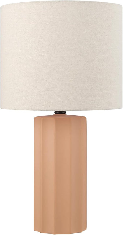 Globe Electric 61000062 20" Ribbed Ceramic Table Lamp, Matte Terracotta Finish, White Linen Shade, On/Off Rotary Switch on Socket, for Living Room, Bedroom, Office, Home Décor - LeafyLoom
