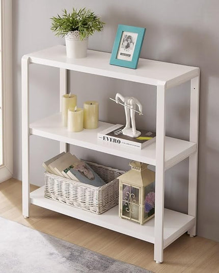 3-tier Bookshelf and Bookcase, Rustic Wood and Metal Book Shelves, Industrial Shelving Unit for Living Room Bedroom, White Oak - LeafyLoom