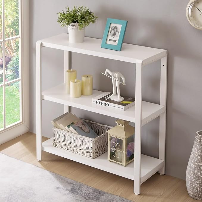 3-tier Bookshelf and Bookcase, Rustic Wood and Metal Book Shelves, Industrial Shelving Unit for Living Room Bedroom, White Oak - LeafyLoom