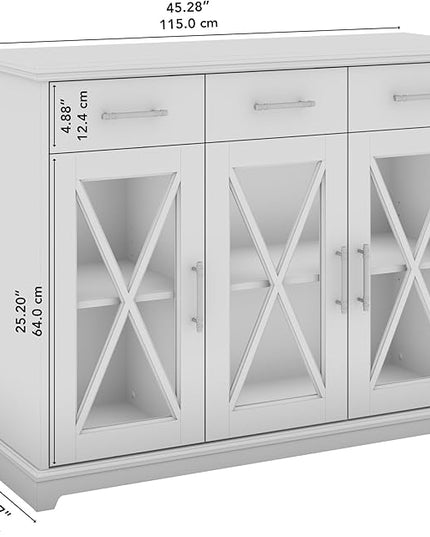 Bush Furniture Lennox Farmhouse Stand for 65 Inch TV | Living Room Entertainment Center with Storage, 46W, Linen White Oak - LeafyLoom
