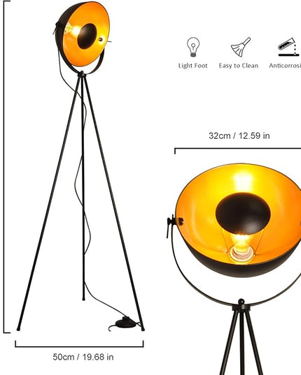 Modern Industrial Tripod LED Satellite Floor Lamp for Living Room, Adjustable Gold Lampshade Spotlight Standing Lamp with Foot Switch, Retro Black E26 Base Floor Light Fixture for Bedroom, Office - LeafyLoom