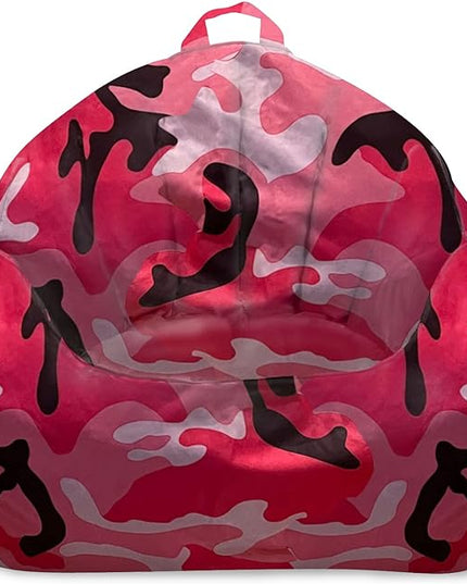 Posh Creations Structured Comfy Bean Bag Chair for Gaming, Reading and Watching TV, Malibu Lounge, Nylon - Camo Pink and Black - LeafyLoom