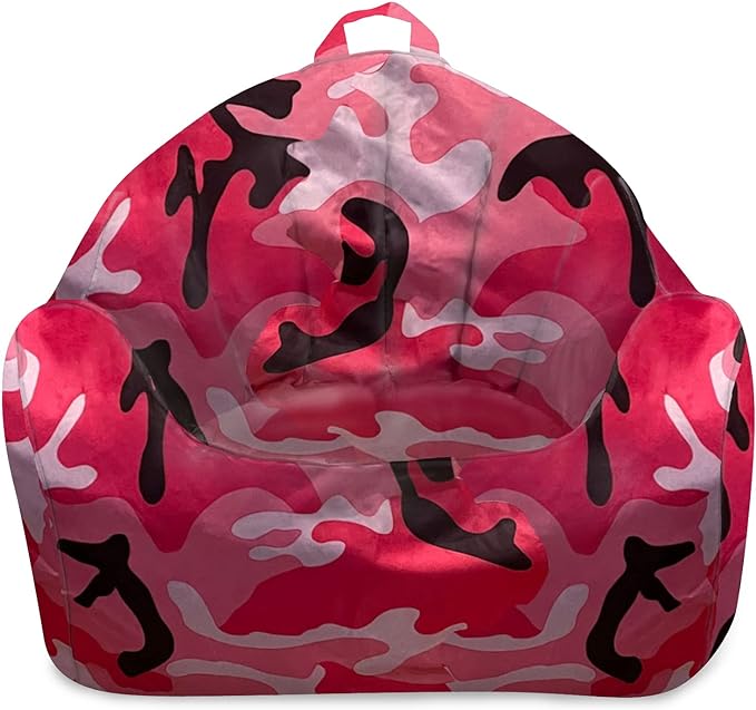 Posh Creations Structured Comfy Bean Bag Chair for Gaming, Reading and Watching TV, Malibu Lounge, Nylon - Camo Pink and Black - LeafyLoom