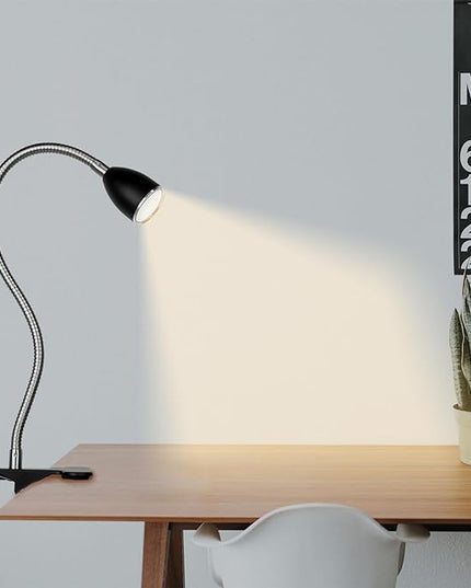 Desk lamp Eye-Caring Table Lamps, 360°Rotation Gooseneck Clip on Lamp Reading Light, Portable Reading Book Light, Clamp Light, Study Desk Lamps for Bedroom and Office Home Lighting (Black-C01) - LeafyLoom
