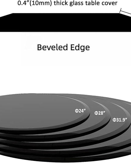 28 Inch Round Tempered Glass Table Top, Black - LeafyLoom