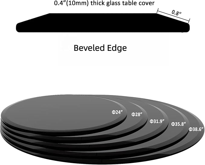 28 Inch Round Tempered Glass Table Top, Black - LeafyLoom