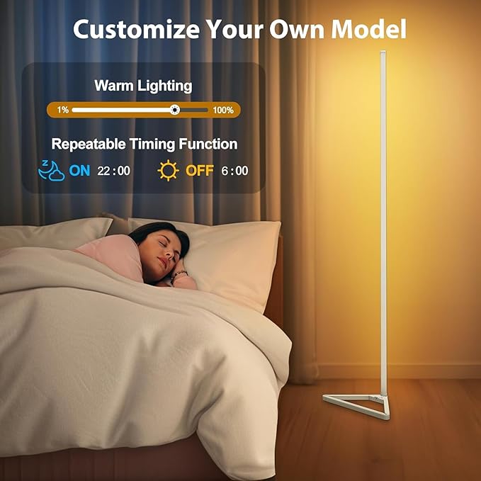MIHEAL Corner Floor Lamp - Smart RGB LED Corner Lamp with App and Remote Control, 16 Million Colors & 68+ Scene, Music Sync, Timer Setting -for Living Rooms, Bedrooms, and Gaming Rooms - LeafyLoom