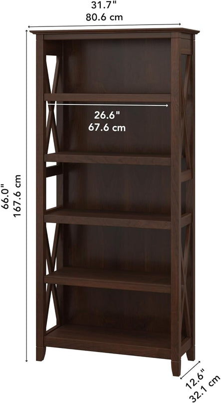 Bush Furniture Key West Tall 5 Shelf Bookcase in Bing Cherry - LeafyLoom
