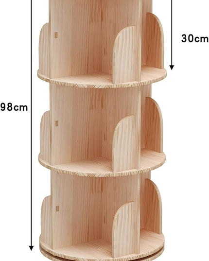 3 Tier 360° Rotating Stackable Shelves Bookshelf Organizer 360 Display Rotating Bookshelf Wood Book Shelf Organizer for Bedroom, Living Room, Study Room - Intexca - LeafyLoom