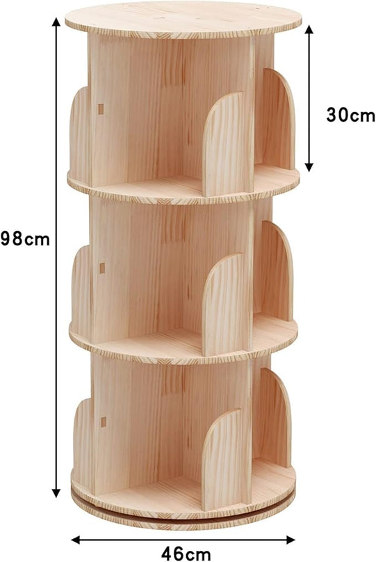 3 Tier 360° Rotating Stackable Shelves Bookshelf Organizer 360 Display Rotating Bookshelf Wood Book Shelf Organizer for Bedroom, Living Room, Study Room - Intexca - LeafyLoom