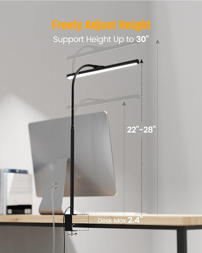 SUPERDANNY Desk Lamp for Home Office, Eye-Caring Desk Light with Adjustable Gooseneck, 12W Touch Control Dimmable Brightness, Architect Clamp Lamp for Computer Monitor - LeafyLoom