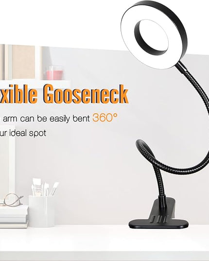 Clamp on Lamp, Desk Lamps, 8W Clip Light, Warm & Daylight & White Light 3 Colors, 10 Dimmable Illumination Modes (Black) - LeafyLoom