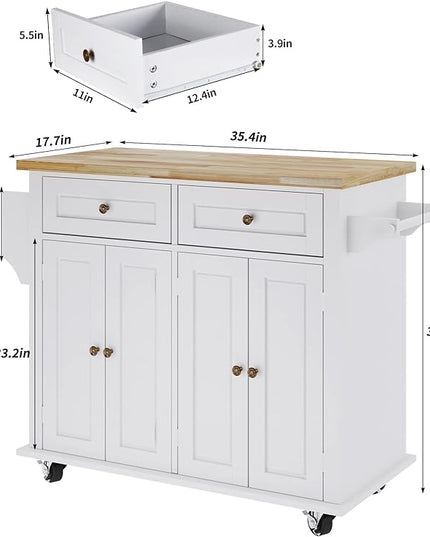 DlandHome Rolling Kitchen Island Cart with Storage and Drawer, Kitchen Island Cart on Wheels, Kitchen Cart Rolling Trolley with Towel Holder and Spice Rack - LeafyLoom