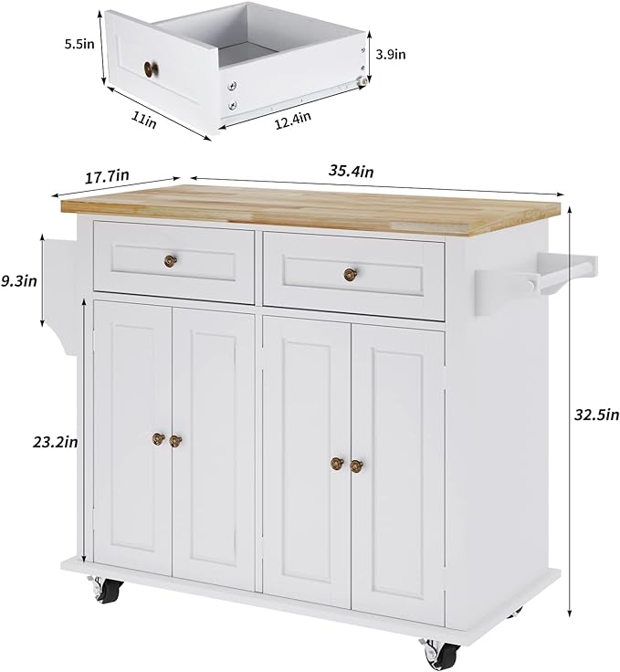 DlandHome Rolling Kitchen Island Cart with Storage and Drawer, Kitchen Island Cart on Wheels, Kitchen Cart Rolling Trolley with Towel Holder and Spice Rack - LeafyLoom