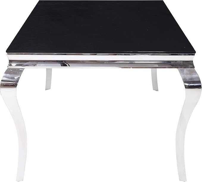 NicBex Dining Table Contemporary Kitchen Table Farmhouse Rustic Dining Table in Stainless Steel & Black Glass Rectangular Dining Table, Easy Assembly, Black - LeafyLoom