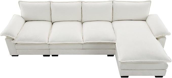118" Sectional Sofa, L-Shaped Couch Set with Double Cushions and Chaise Lounge, 5-seat Upholstered Indoor Furniture for Living Room, Apartment, Office, 118inch, White - LeafyLoom