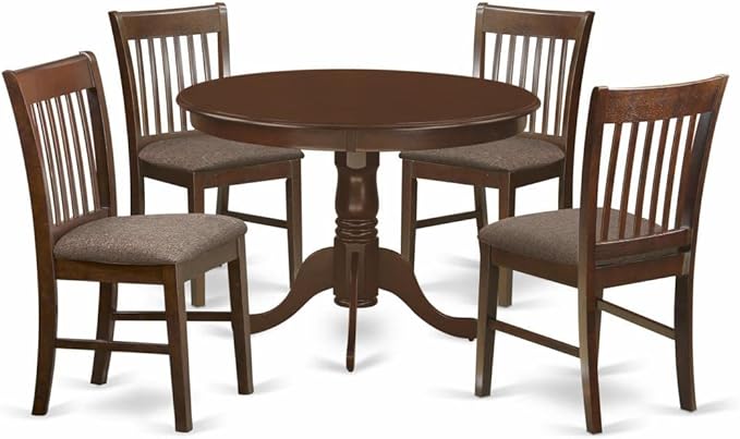 East West Furniture HLNO5-MAH-C 5 Piece Kitchen Table & Chairs Set Includes a Round Dining Room Table with Pedestal and 4 Linen Fabric Upholstered Dining Chairs, 42x42 Inch, Mahogany - LeafyLoom